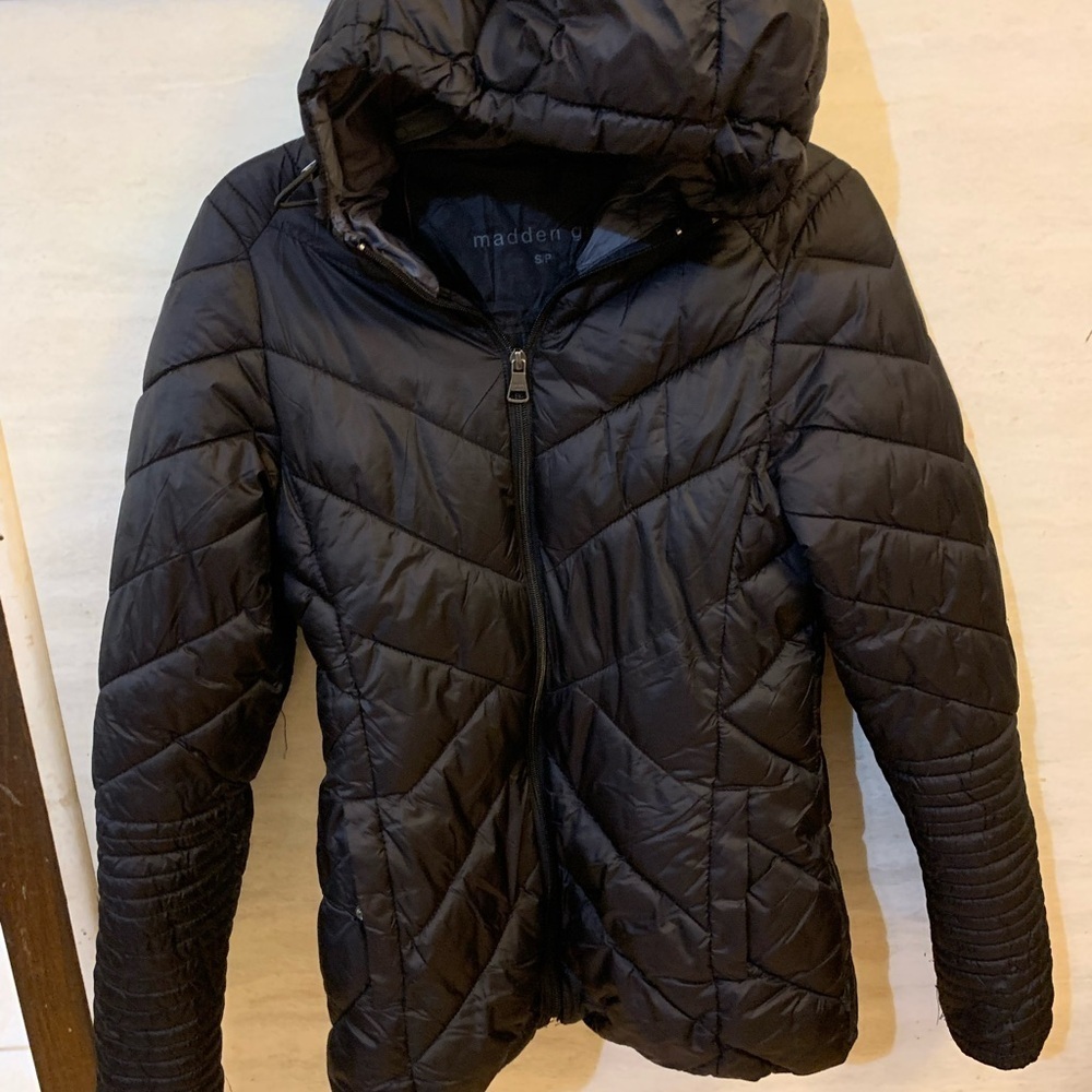 Madden Girl Black Puffer Full Zip High Collar Coat